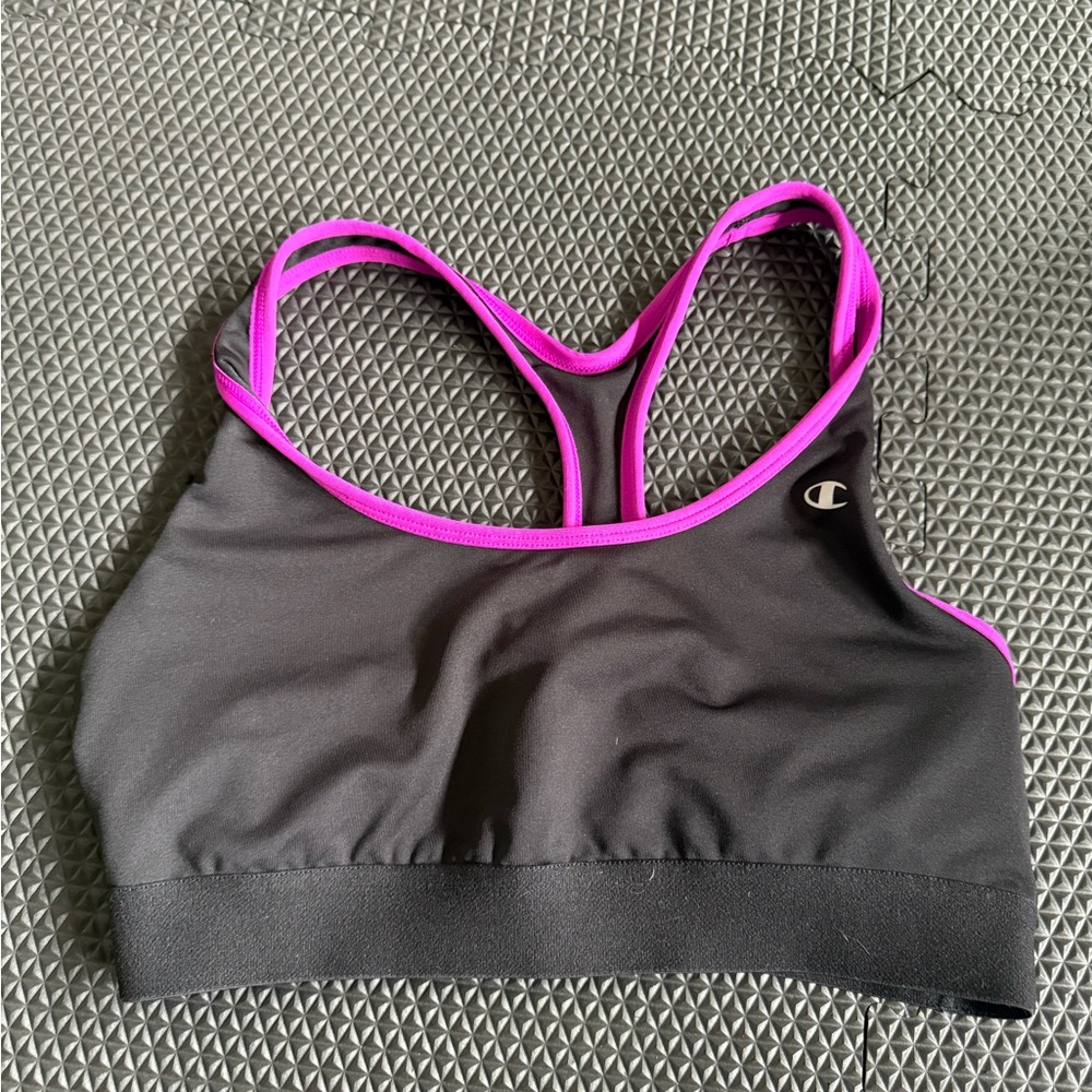 Champion Black Sports Bra with Pink Trim